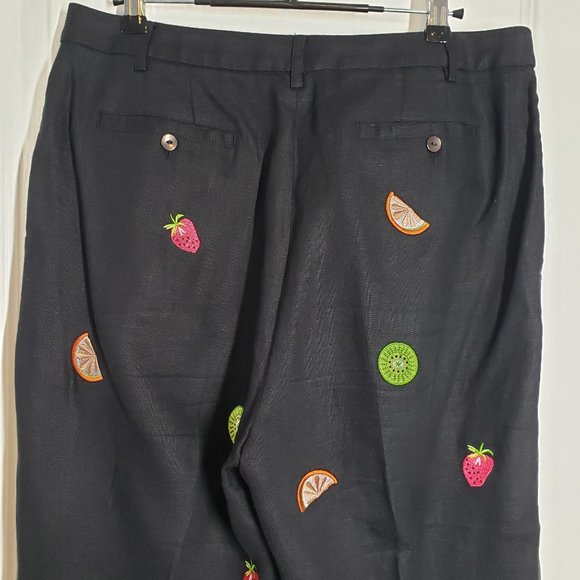 Mercer & Madison Petites Womens Linen Ankle Trouser Pant Size 12P Black Fruit - Picture 4 of 16